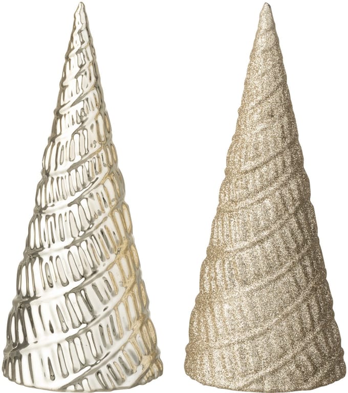 J-Line decoratie kerstbom - kunststof - lichtbeige - 2 stuks