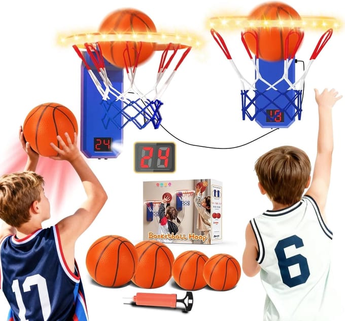 2-Speler LED Mini Basketbalring Set met Digitaal Scorebord voor Binnen