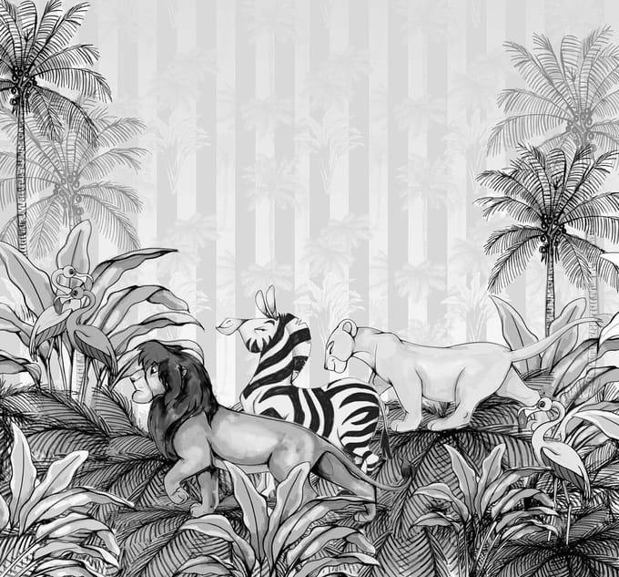 Komar Fotobehang Lion King Monochrome - Grijs - 2,80m X 300cm