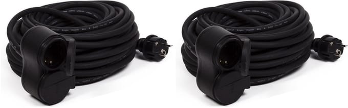 Benson Verlengsnoer rubber - 2x - 20 meter - spatwaterdicht IP44 - 3500W - 3-polig