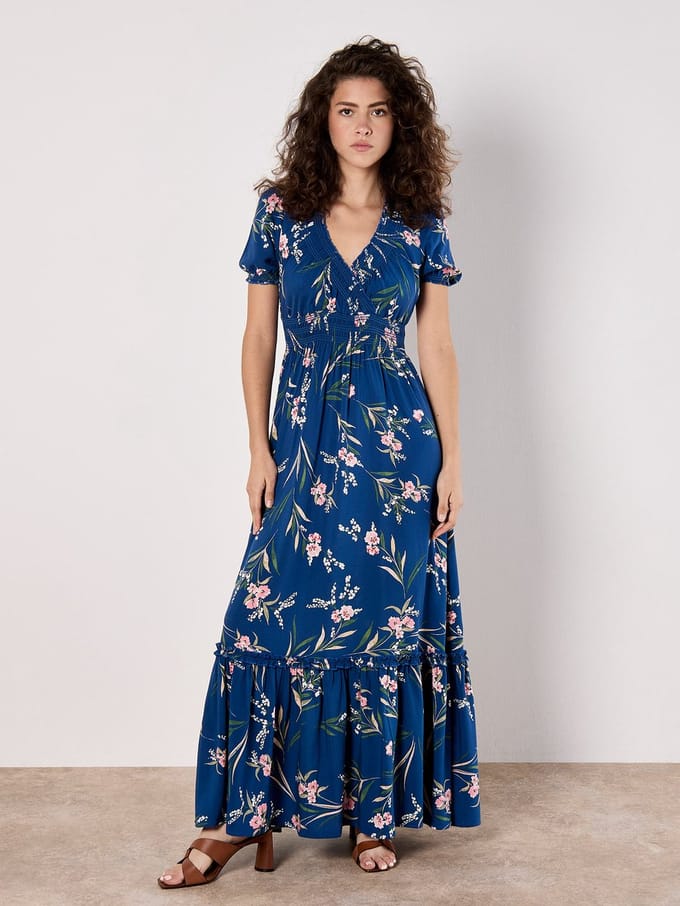 Maxijurk met bloemenprint en smockdetails