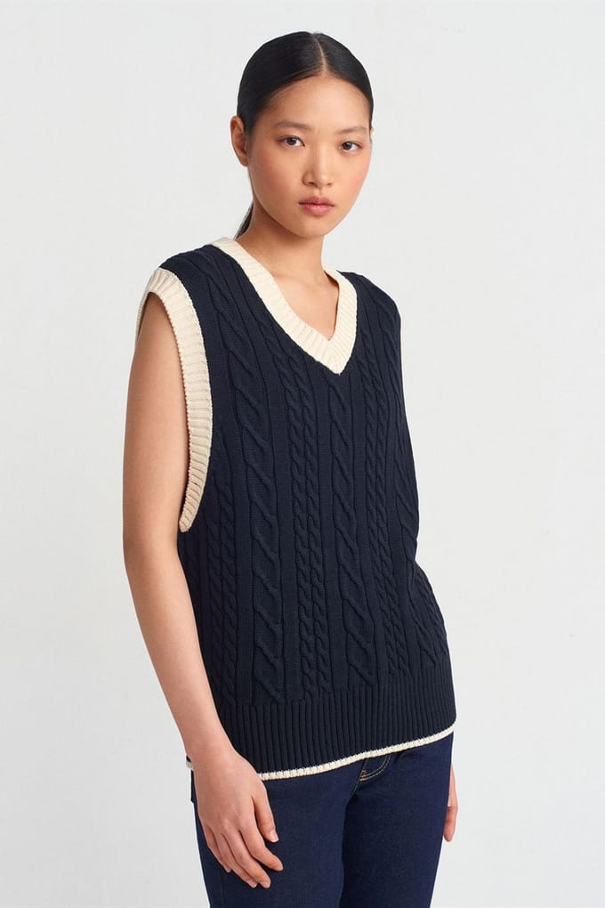 Dames Kabelgebreide V-hals Trui Vest