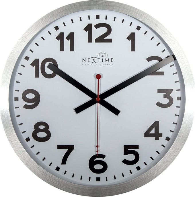 NeXtime Station Radio Controlled (DCF) – Wandklok – 35 cm – Aluminium – Wit