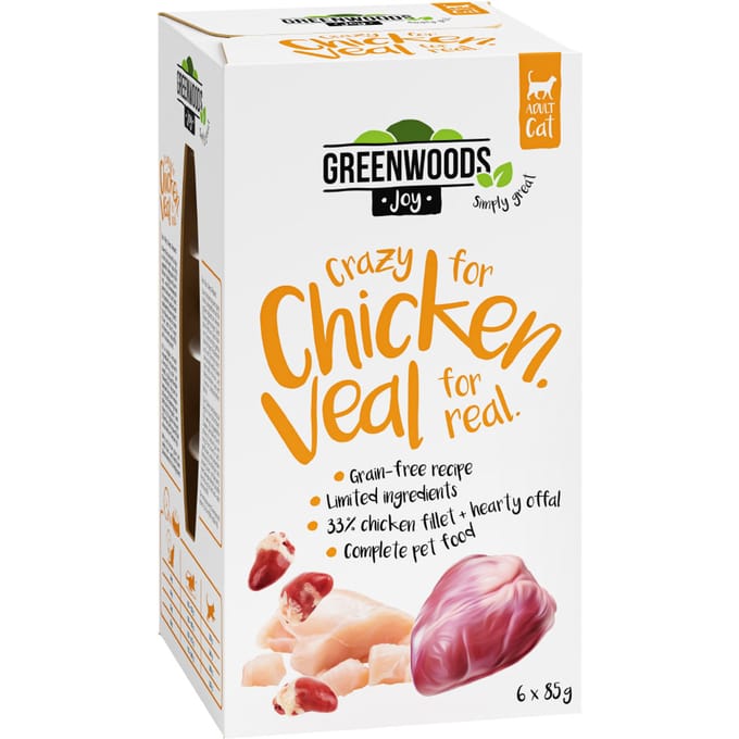 6x85g Greenwoods Joy Kipfilet met Kalf Kattenvoer nat
