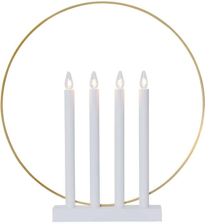 Star Trading Moderne kandelaar 'Glory', discreet, 4-vlammig, E10-lamp, witgoud, Ø 42 cm