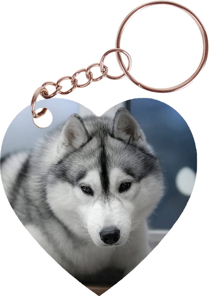 Sleutelhanger hartje 5x5cm - Husky Liggend