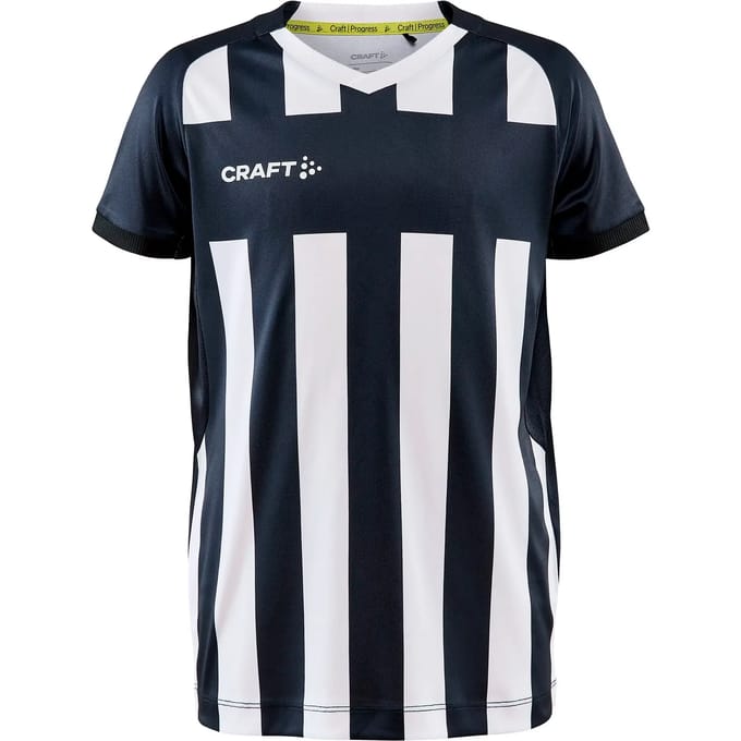 Craft Progress 2.0 Stripe Shirt Korte Mouw Kinderen - Zwart / Wit | Maat: 122/128