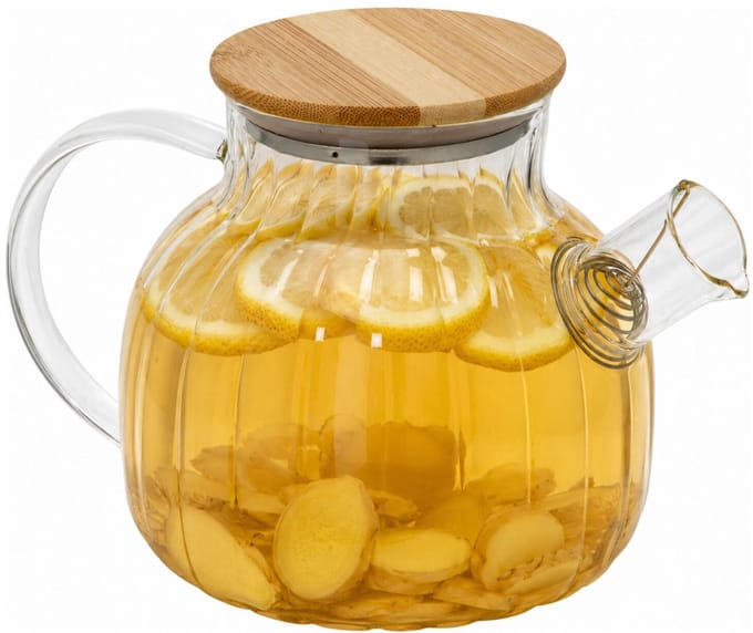Gerimport Theepot met filter - 1 liter - glas/bamboe - 12 x 20 x 13 cm - kan/karaf