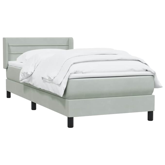 vidaXL - Boxspring - met - matras - fluweel - lichtgrijs - 80x220 - cm