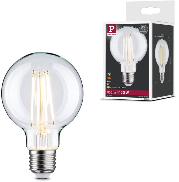 Filament 230 V LED Globe G80 E27 806lm 7,5W 2700K dimbaar Helder