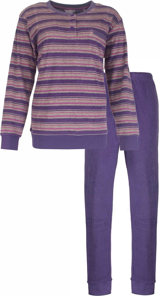 Tenderness Dames Pyjama - Badstof - Gestreept Dessin - Paars - Maat L