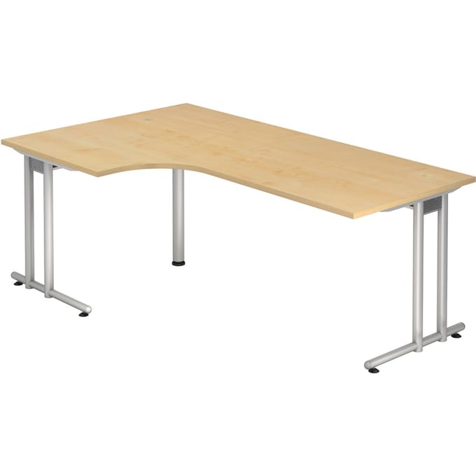 Hoekig bureau 90° JENA, C-voet, links te monteren, B 2000 mm, ahornafwerking