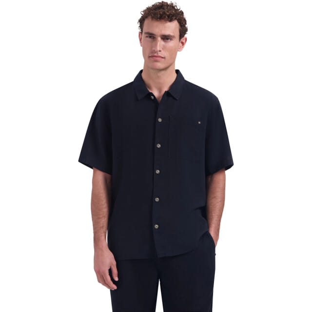 Overhemd Korte Mouw No Excess Short Sleeve Overhemd Linen Blend Navy