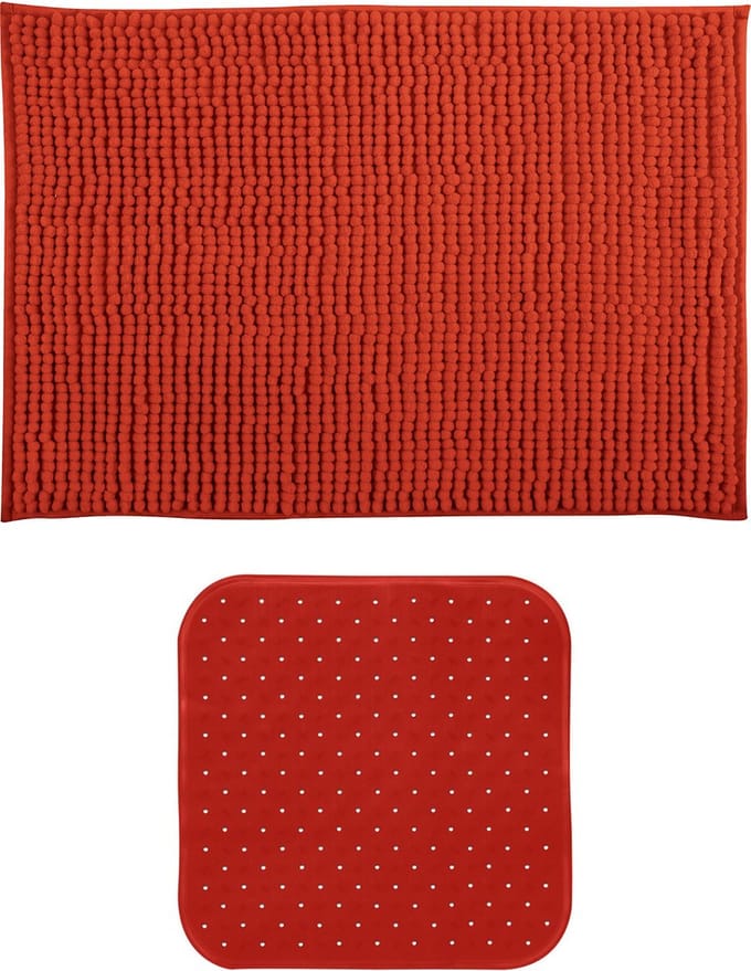 MSV Douche anti-slip mat en droogloop mat - Sevilla badkamer set - rubber/microvezel - terracotta