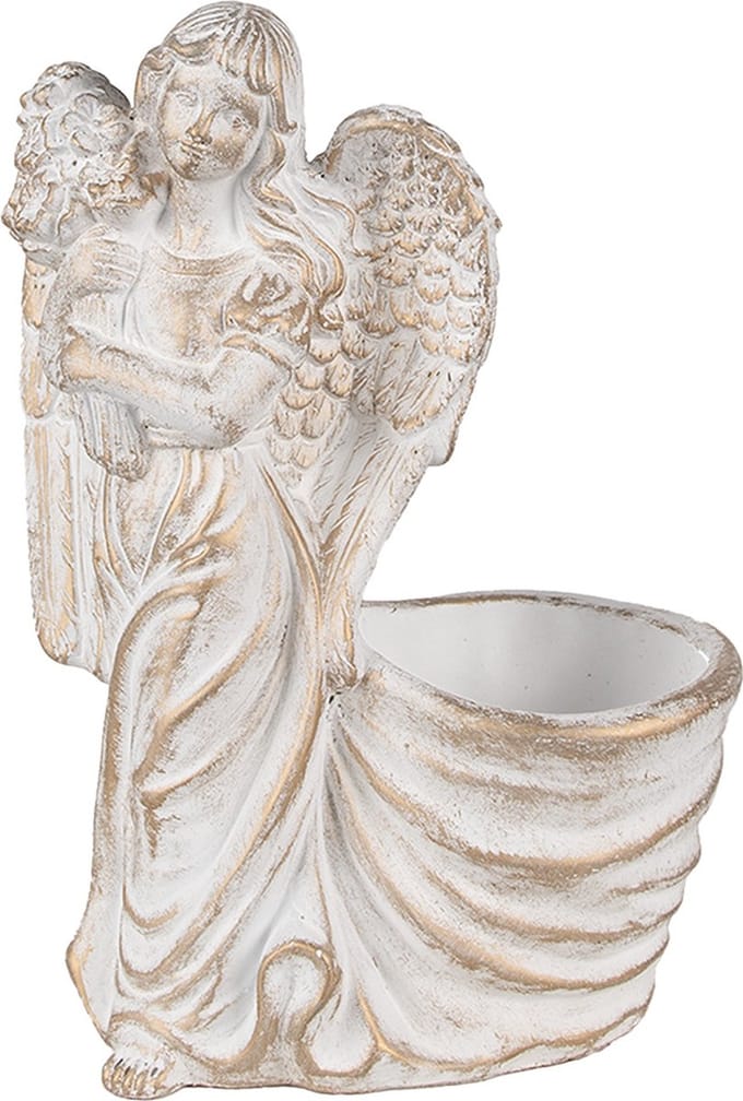 Bloempot voor Binnen – Wit – Rustieke Pot – 22x13x30 cm – Steen – Engelmotief