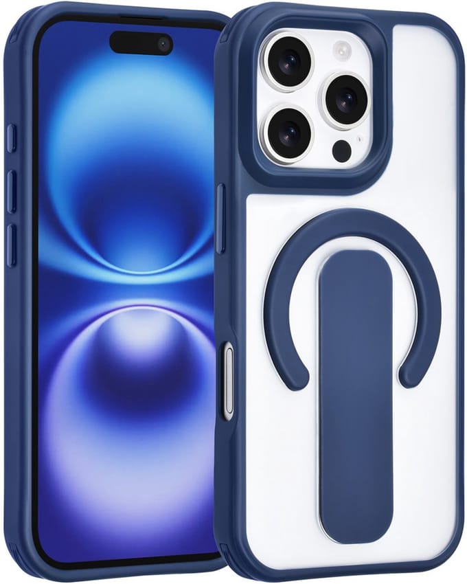 TUNIQ Anti-shock Back cover voor iPhone 16 Pro - Ingebouwde Ringstand - Blauw