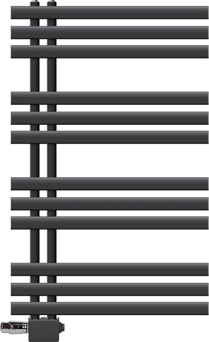 LuxeBath badkamer radiator IJzer EM 600x1000mm Antraciet Centreeraansluiting Aansluitset Thermostaat Universeel Hoek- en rechte doorvoer, design radiator Handdoekwarmer Handdoekdroger Handdoekradiator