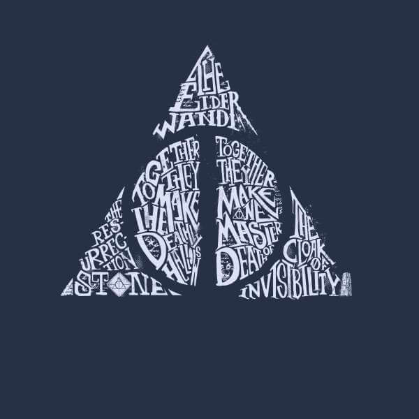 Harry Potter Deathly Hallows Text Hoodie - Navy - XL