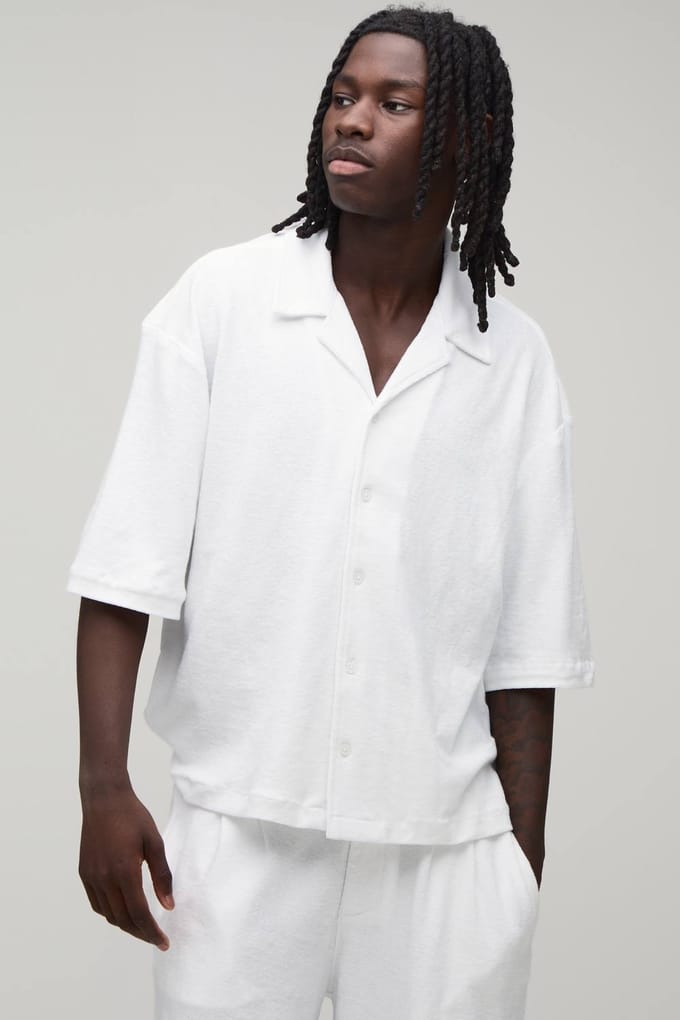Oversized Boxy Badstof Overhemd | White | Size XL