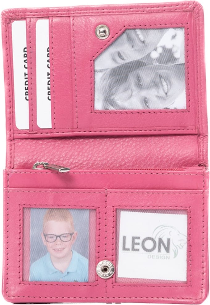 LeonDesign - Mini portemonnee dames - Handig en compact - Leer - Roze