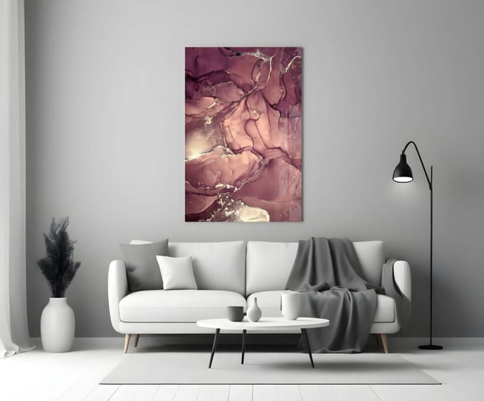 Glasschilderij - Abstract - Roze - 90x60 cm