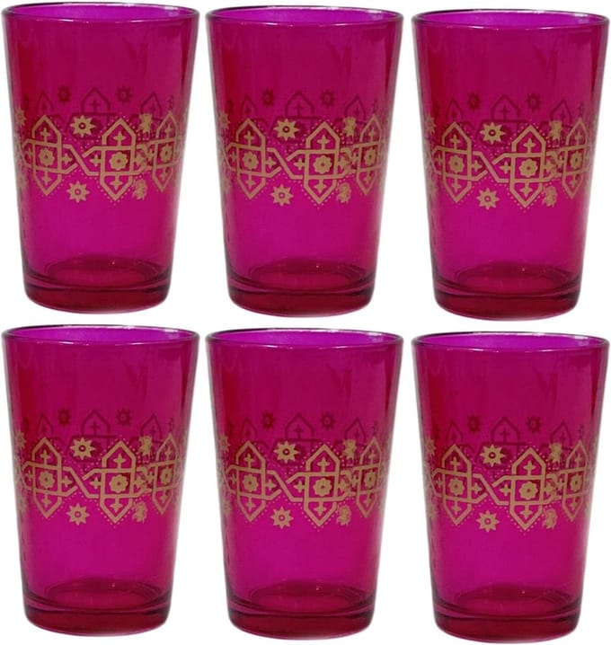 Roze oosterse glazen - goud patronen- Set 6 glazen