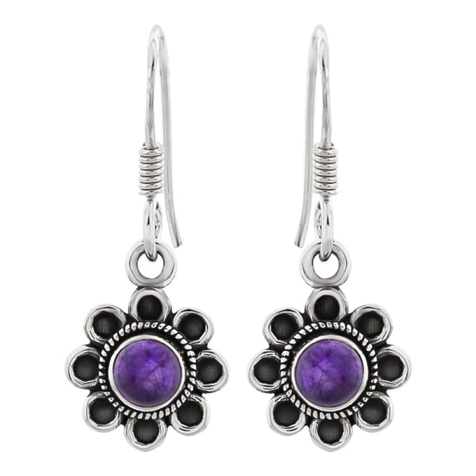 WeLoveSilver - zilveren oorhangers - bloem design - amethyst steen