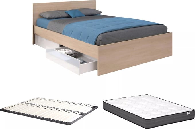 Vente-unique Bedframe hout natuurlijk licht, wit 160 x 200 cm