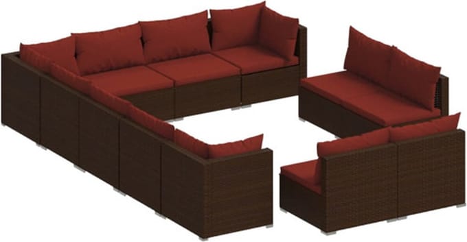 vidaXL - 12-delige - Loungeset - met - kussens - poly - rattan - bruin