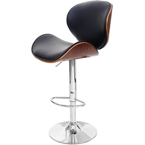 Foxrock barkruk, barkruk, houten gebogen hout retro design ~ walnoot look, kunstleer zwart