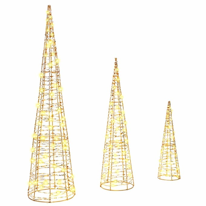vidaXL - Kerstboom - 3 - st - 90 - LED's - Warmwit - 20 - x - 20 - x - 80 - cm - PET