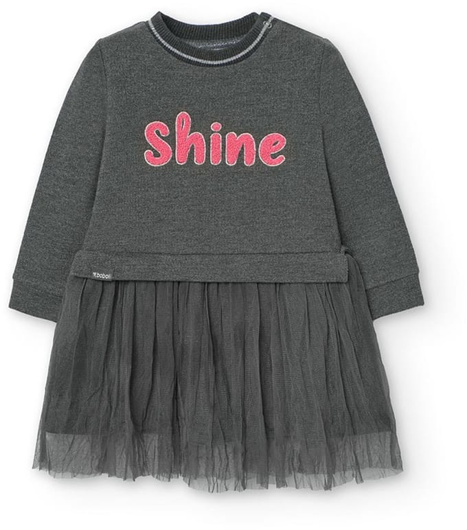 Boboli Fleece Combined Lang Mouw Jurk Grijs 6 Years Meisje