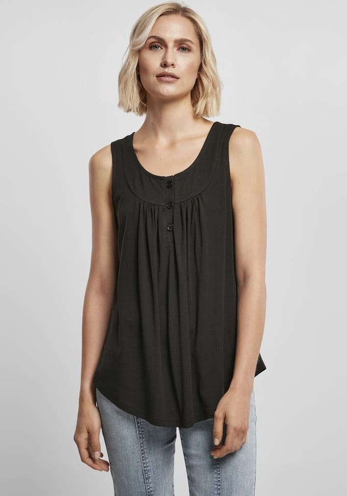 Urban Classics - Viscose Button Up Mouwloze top - S - Zwart
