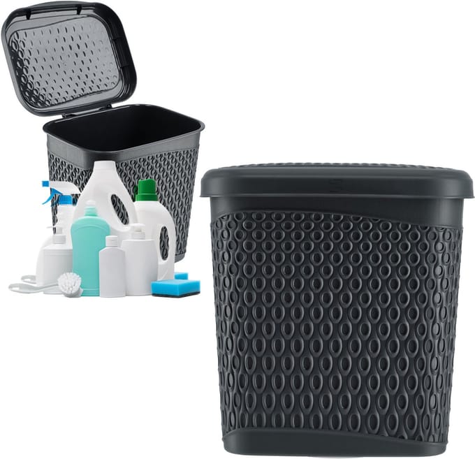 KADAX Opbergcontainer voor wasmiddel, wasmiddelcontainer met deksel, opbergemmer voor reinigingsmiddel, waspoeder, plastic container (zwart)