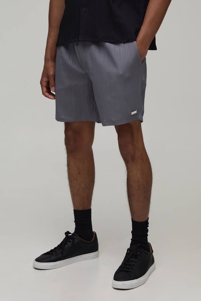 Ontspannen Pasvorm Onregelmatige Plooi Textuur Middellange Shorts | Grey | Size Small