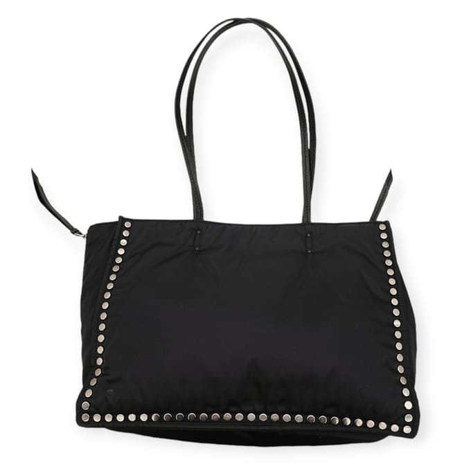 Prada Re-Nylon Zwart en Blauw Geklinknageld Tote Bag - '20s