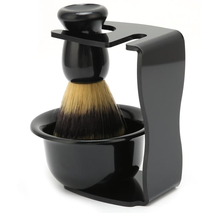3 pièces ensemble de blaireau barbe blaireau bol sécurité rasage support Kit pour hommes black