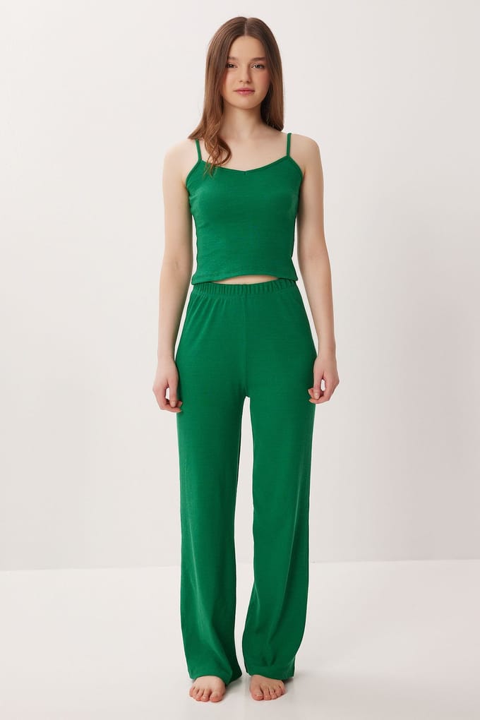 V-hals Geribbelde Gebreide Pyjama Set
