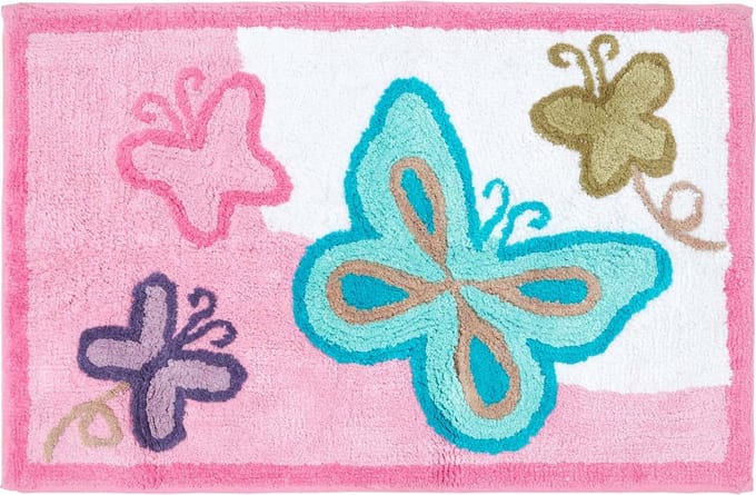Homescapes kindervloerkleed roze vlinders 100% katoen