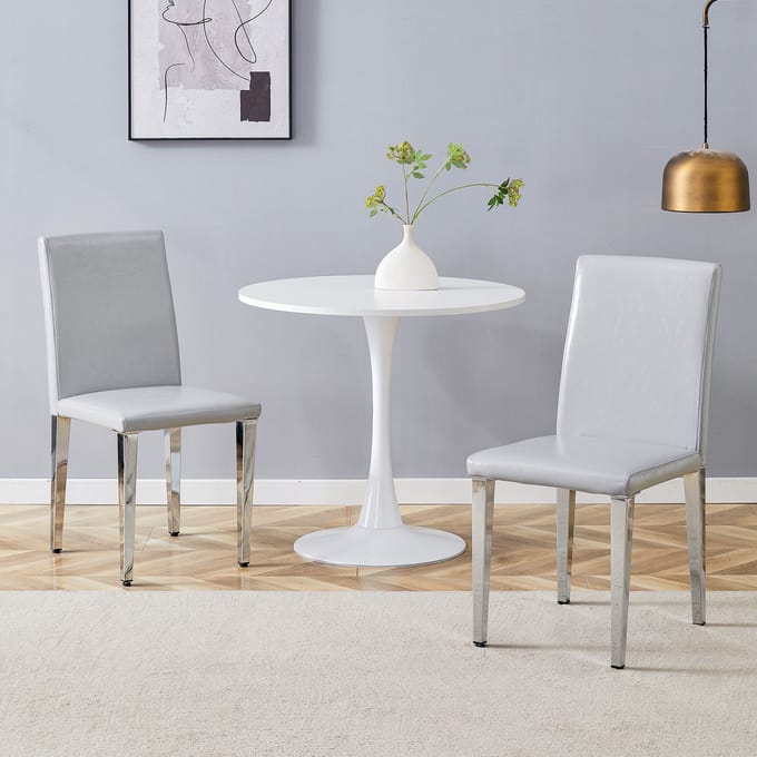 MODFU Eetkamerstoelen Set Van 2 - Ergonomische Rugleuning - Minimalistisch - Voor Eetkamer - Metaal - Lichtgrijs En Zilver