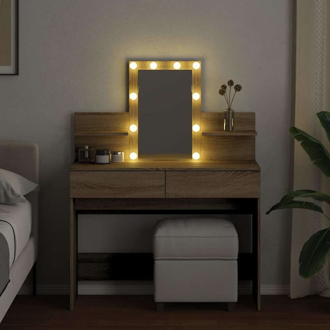 vidaXL - Kaptafel - met - LED-verlichting - 100x40x130 - cm - sonoma - eikenkleurig