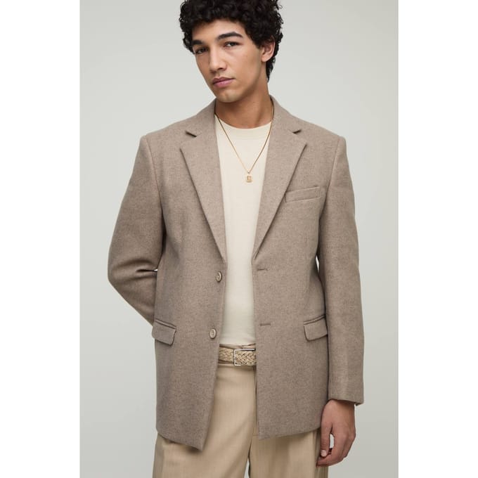 Relaxed Fit Melton Single Breasted Blazer | Stone | Size 44