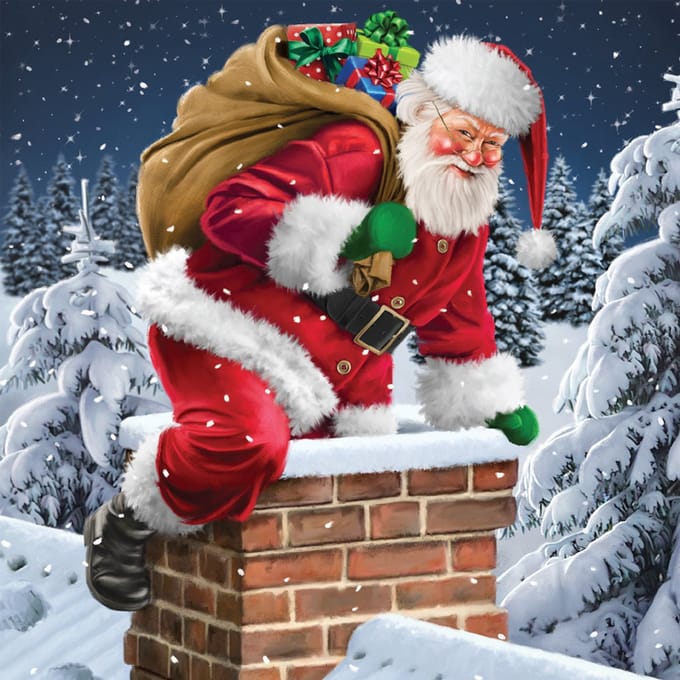 Servetten met kerstmotief 'Door de schoorsteen'