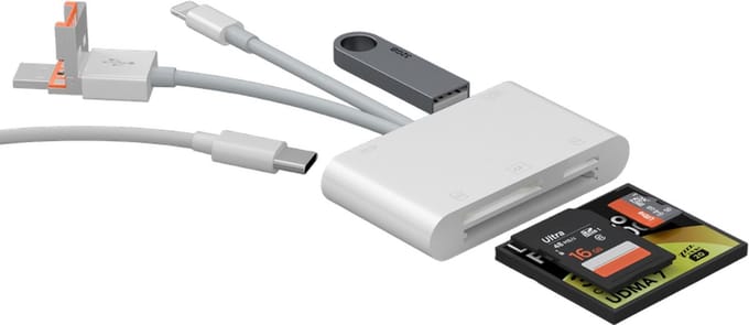 8-Pin + USB + USB-C naar USB-C + SD + Micro SD (TF) + USB kaartlezer adapter kabel - cardreader - geschikt voor o.a. iPhone en Laptop - wit