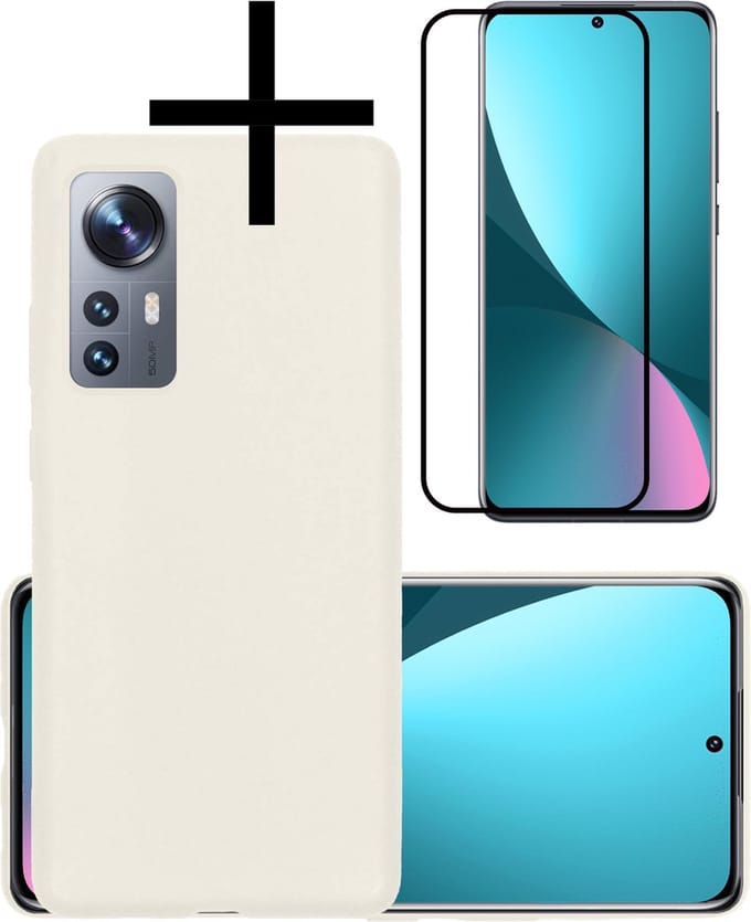 Hoesje - Met Screenprotector - Geschikt voor Xiaomi 12 - Sterk & Shockproof - Back Cover - Siliconen Case - Telefoon Hoes - Wit