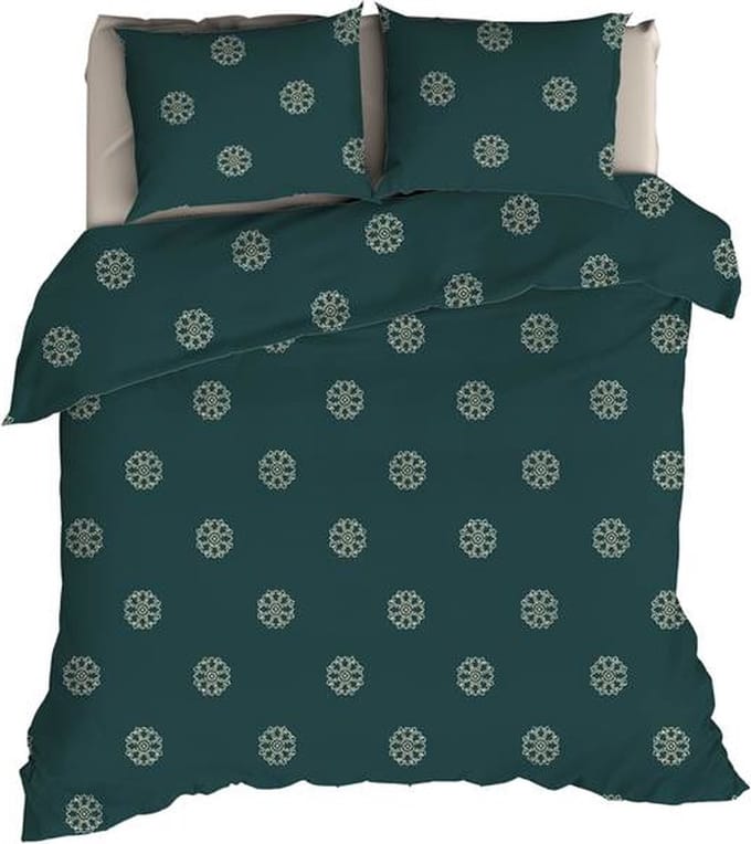 Romanette Flocons Dekbedovertrek - Eenpersoons - 140x200/220 cm - Forestgreen