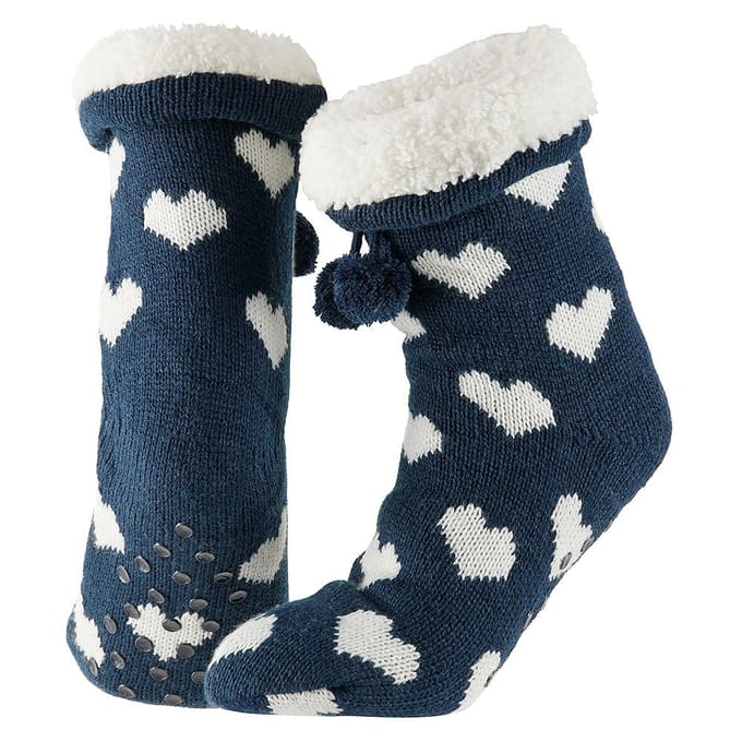 Apollo - Huissok met fake fur - Navy Blauw - Maat 36/41 - Huissok - Fluffy sokken - Slofsokken anti slip - Anti slip sokken - Warme sokken - Winter sokken
