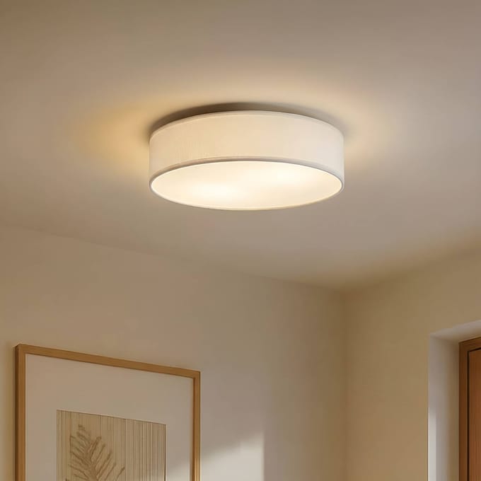 Lindby - plafondlamp - 3lichts - Stof, metaal - H: 17 cm - E27 - wit, mat nikkel