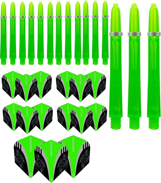 ABCDarts - Dart Flights En Dart Shafts - Tribal Edgeglow - Medium Groen - 5 sets