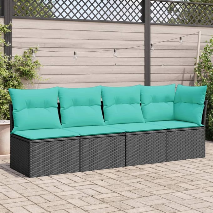 vidaXL - Tuinbank - 4-zits - met - kussens - poly - rattan - zwart